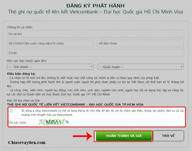 Đăng ký mở thẻ Visa Vietcombank