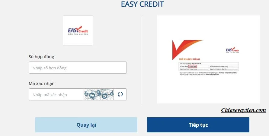 Tra cứu hợp đồng khoản vay Easy Credit qua Payoo