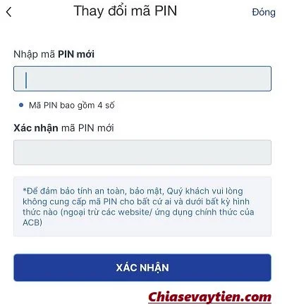 Thay đổi mã PIN mới - Thay đổi mã PIN ACB