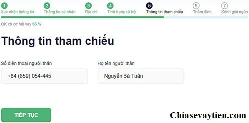 Hoàn thành thông tin người tham chiếu đăng ký vay Senmo