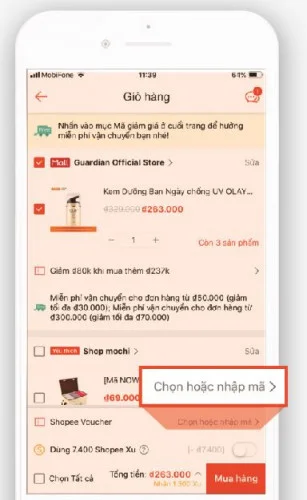 Sử dụng mã miễn phí vận chuyển Shopee