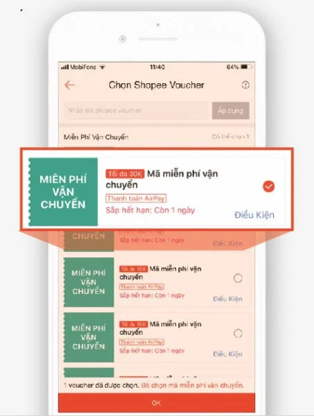 Sử dụng mã miễn phí vận chuyển Shopee