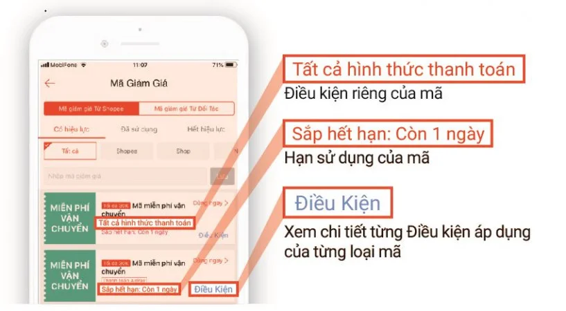 Sử dụng mã miễn phí vận chuyển Shopee