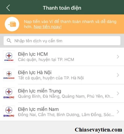 Thanh toán hoá đơn tiền điện qua MOMO