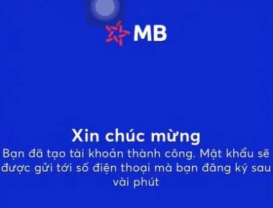 Thông báo tạo tài khoản MB ONLINE thành công