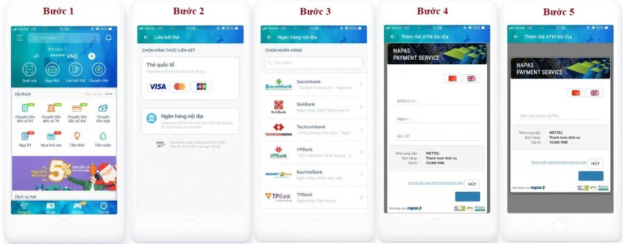 Liên kết ngân hàng qua ứng dụng Viettel Pay