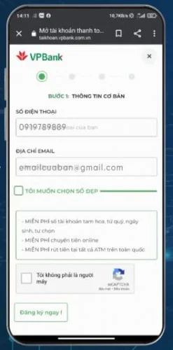 Mở tài khoản số đẹp VPbank