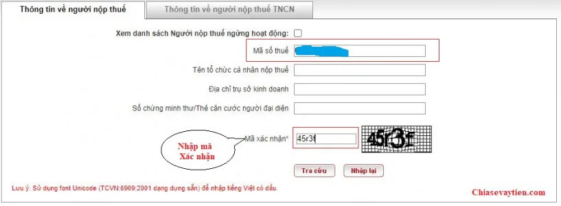 Nhập thông tin tra cứu ngày cấp mã số thuế doanh nghiệp