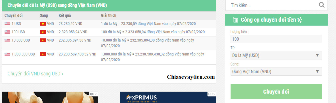 Quy đổi 100 USD thành tiền Việt bằng cách vn.exchange-rate