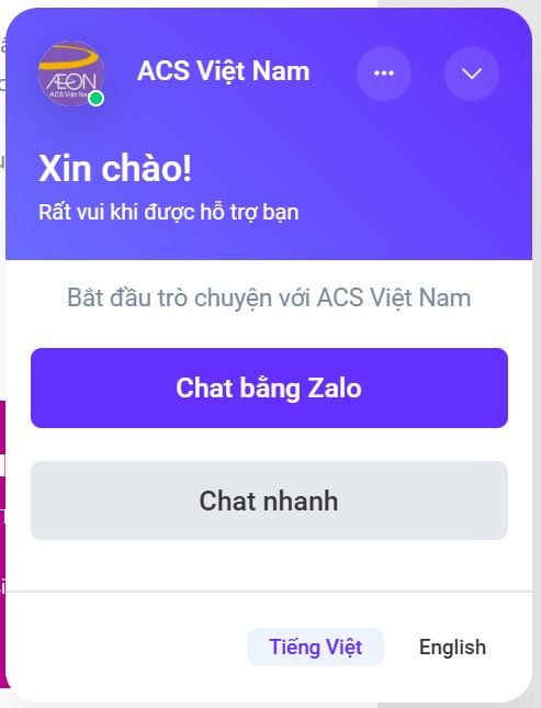 Liên hệ ACS Việt nam qua Zalo