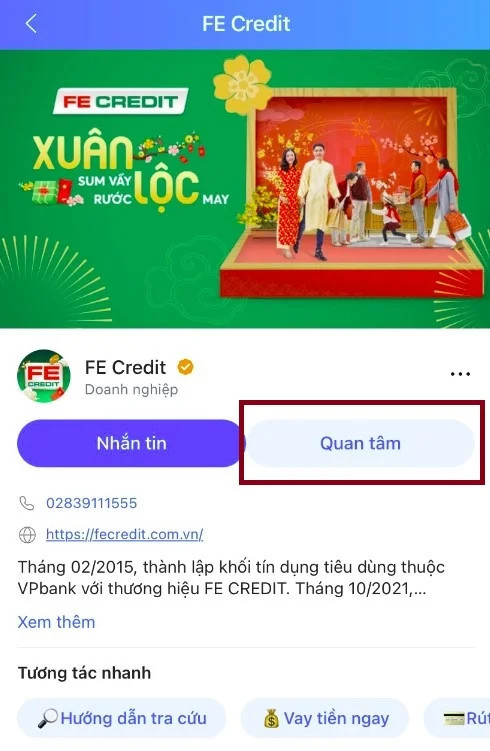 Quan tâm Zalo OA FE Credit