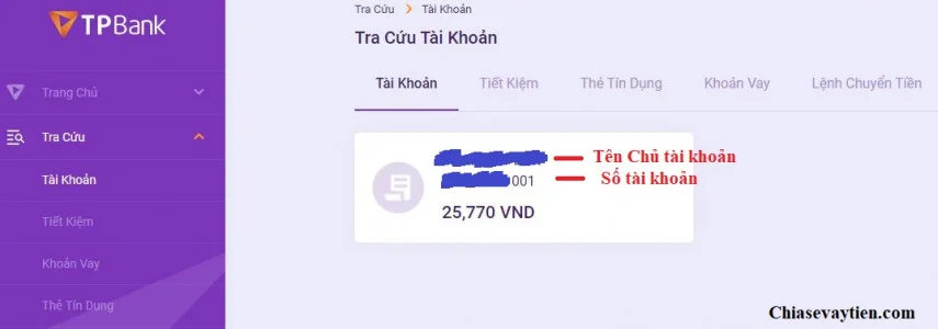 Tra cứu số tài khoản ngân hàng TPBANK bằng Internet Banking