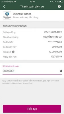 Thanh toán, tất toán khoản vay Shinhan Finance qua MOMO