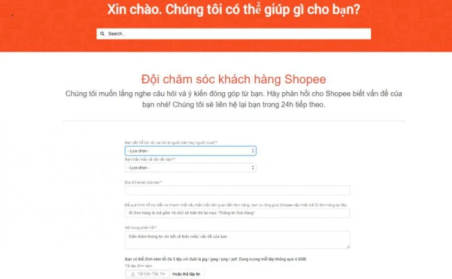 Liên hệ trung tâm chăm sóc khách hàng Shopee