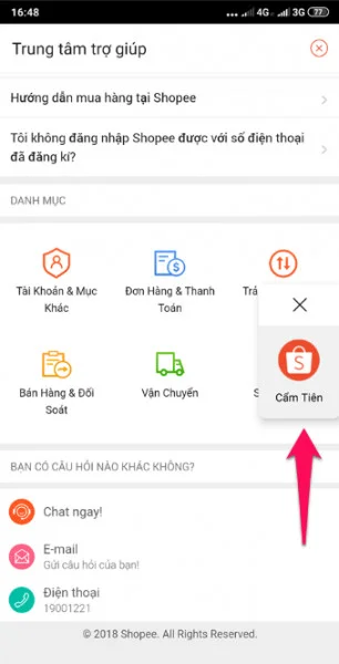 Gửi Email đến trung tâm CSKH của Shopee