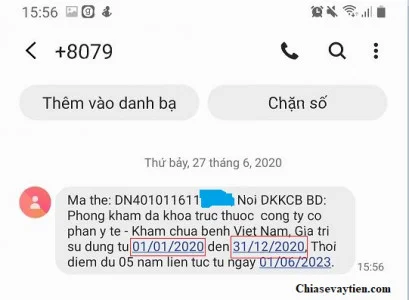 Kết quả tra cứu hạn bảo hiểm y tế qua tin nhắn