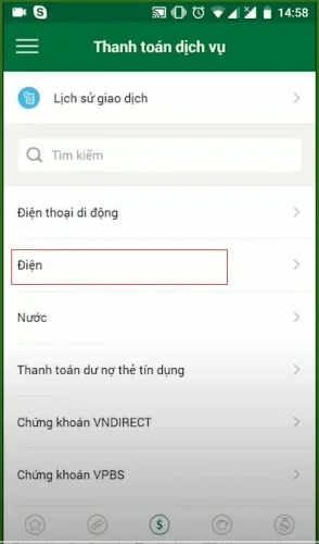 Thanh toán tiền điện bằng thẻ tín dụng qua app VPBank Online