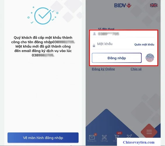 Lấy lại mật khẩu BIDV Online