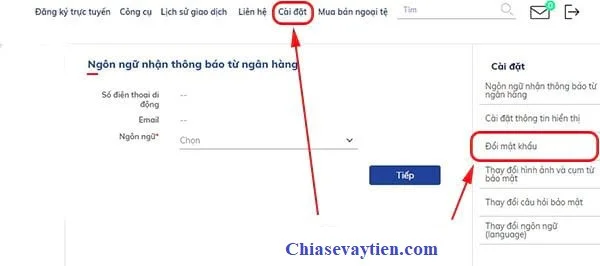 Thay đổi mật khẩu BIDV Online