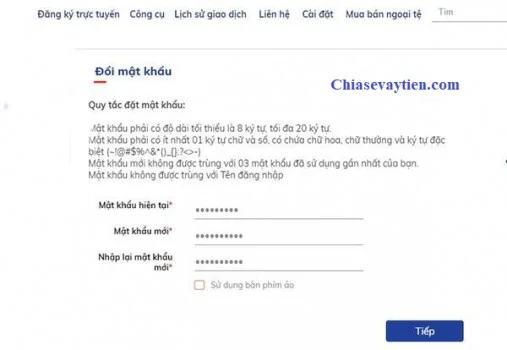 Thay đổi mật khẩu BIDV Online