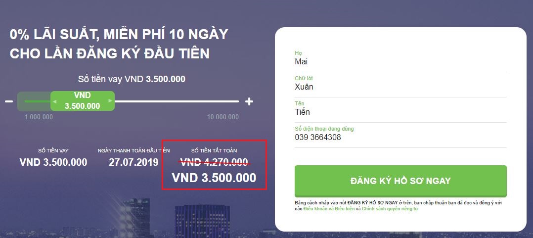 Lãi xuất vay tại Cashwagon