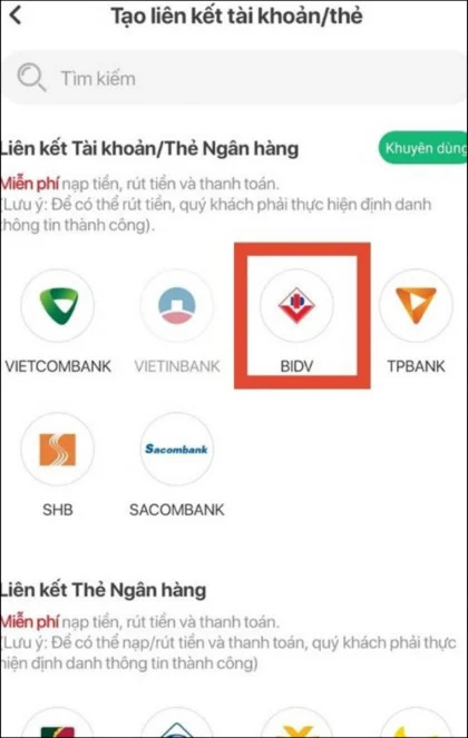 Tạo liên kết thẻ ngân hàng - VNPAY