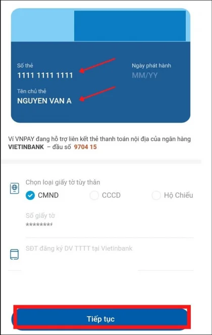 Nhập thông tin thẻ ngân hàng - VNPAY