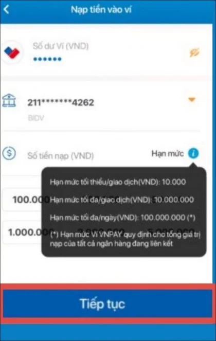 Nạp tiền vào ví - VNPAY