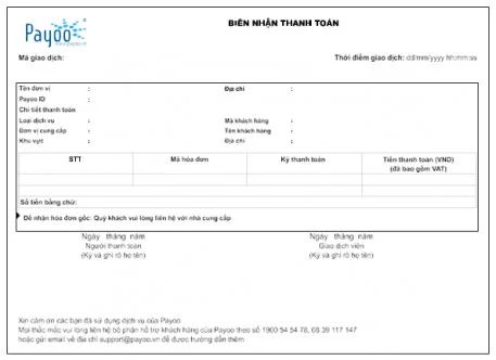 Biên lai thanh toán tiền mặt Payoo Fe Credit