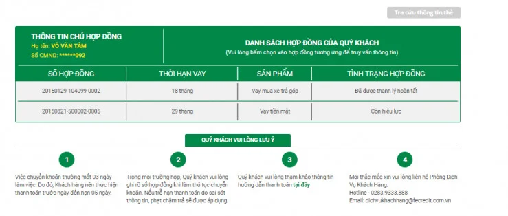Danh sách hợp đồng vay Fe Credit Danh sách hợp đồng vay Fe Credit